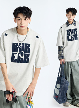 GKKRT美式贴布刺绣短袖T恤男款320g潮牌复古2025新款情侣休闲上衣