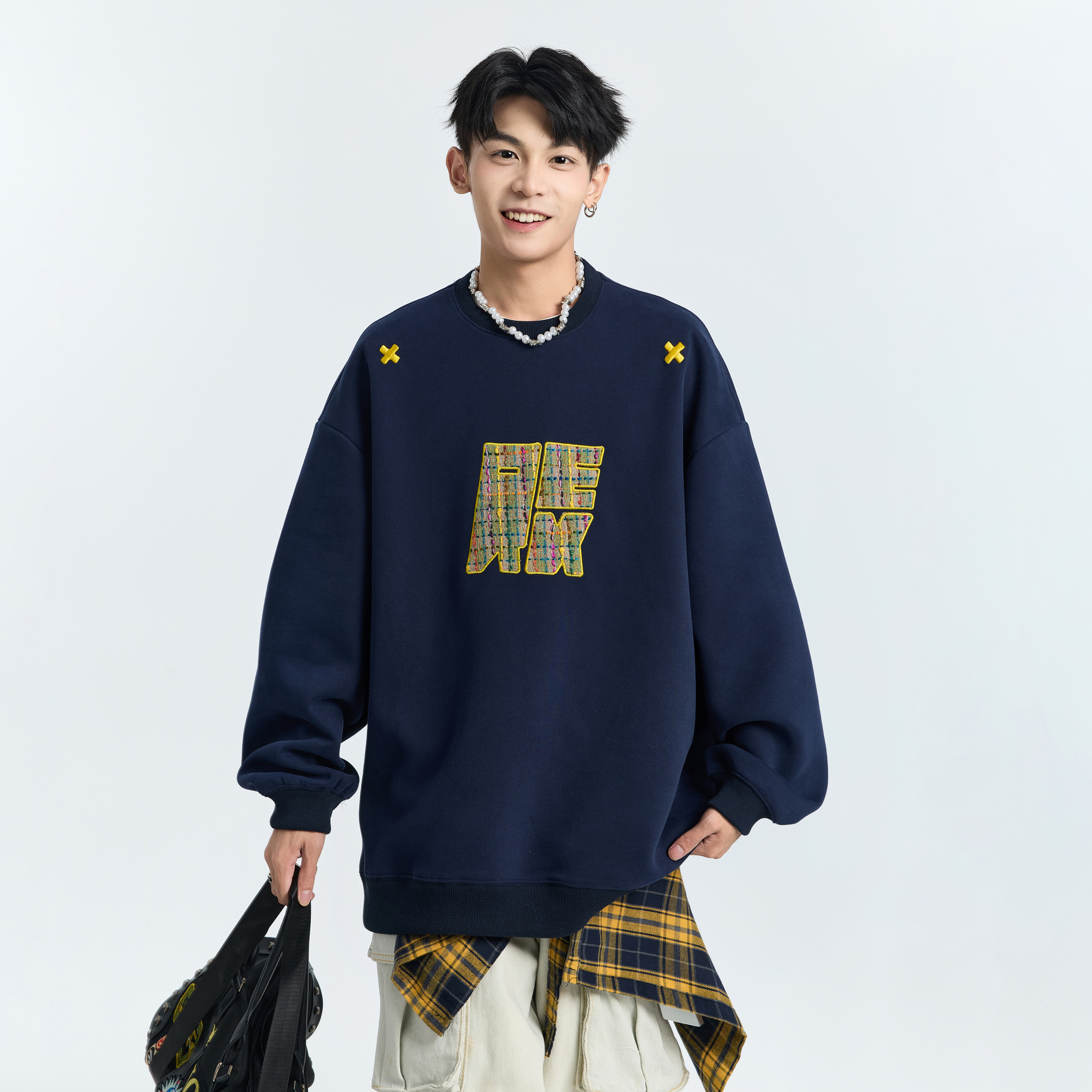 GKKRT美式复古刺绣圆领卫衣