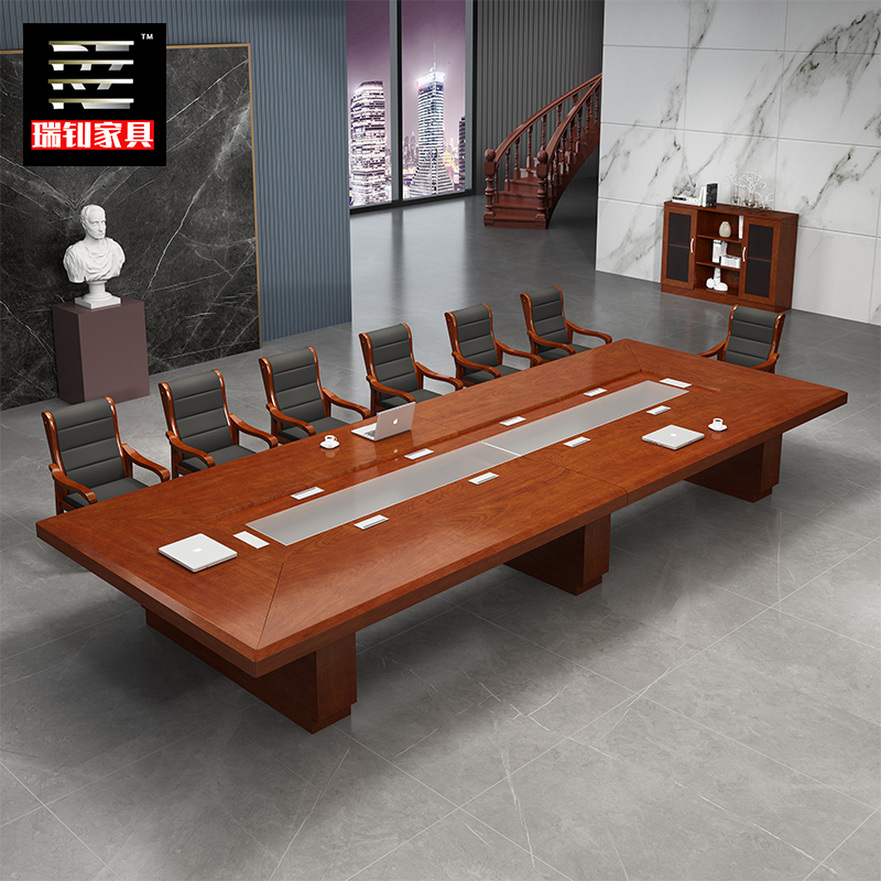 大型油漆会议桌长桌多人开会桌子商务培训桌条形实木贴皮桌椅组合