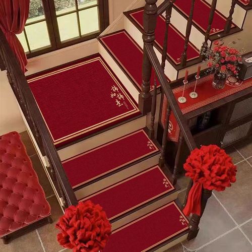 高端中式室内实木楼梯踏步垫防滑红色台阶垫硅藻泥地垫阶梯式地毯