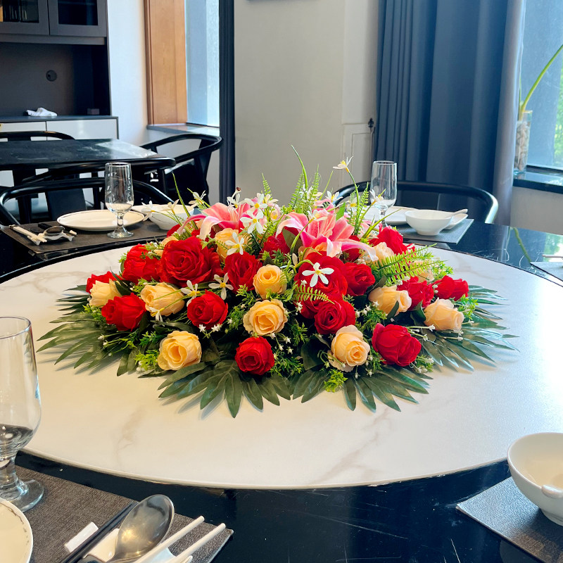 仿真圆桌花高档酒店餐桌摆花电动饭店大圆形中间桌面花艺摆件转盘,家居饰品,仿真花/假花,淘宝优惠券,粉丝福利购,淘宝优惠卷