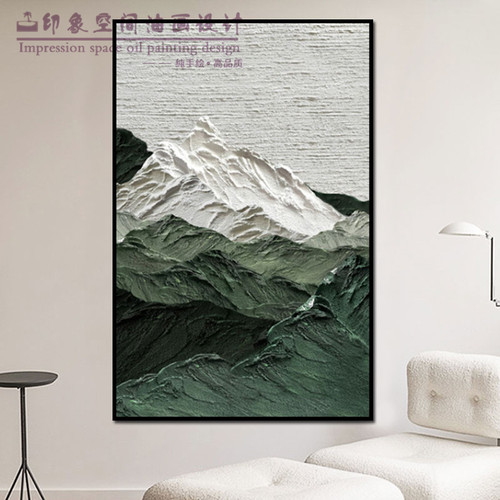 手绘侘寂风玄关装饰画竖版背有靠山肌理画入户门走廊过道风景挂画