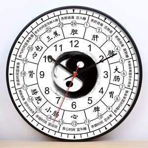 子午流注太极养生挂钟足道时钟中式客厅静音石英钟创意健康生物钟