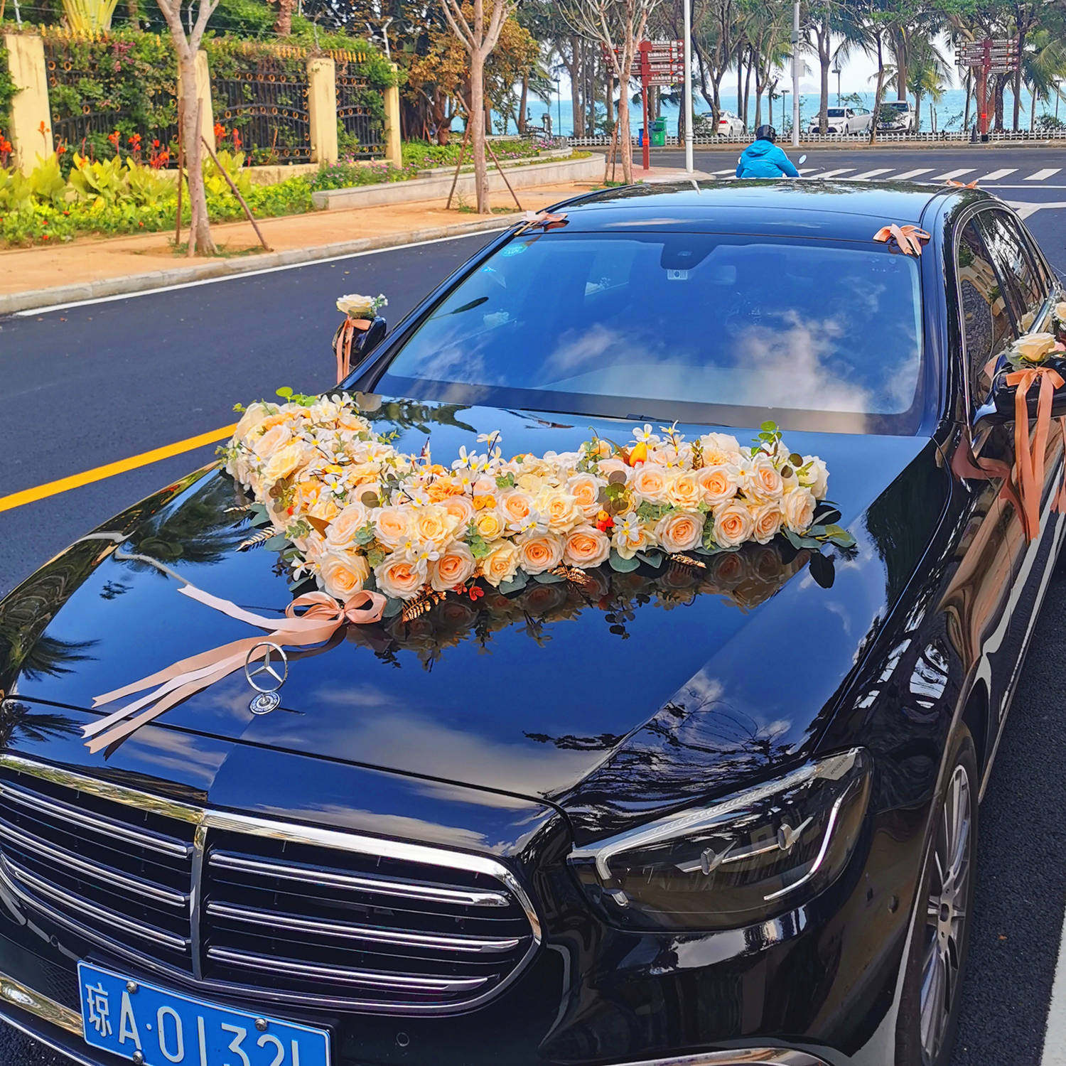大v森系主婚车装饰车头花用品套装仿真花车 结婚拉花全套布置创意