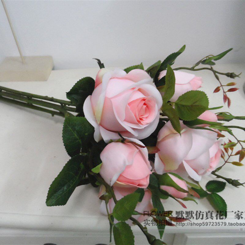仿真花玫瑰花 绢花假花单枝组合款富贵玫家居装饰花瓶 大把束插花