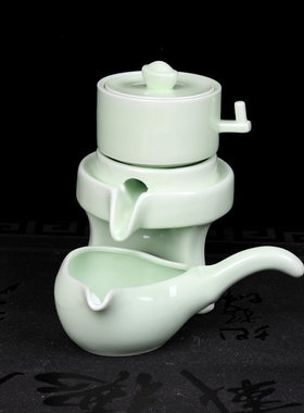 石磨茶具套装家用懒人泡茶器半自动陶瓷功夫泡茶器茶壶茶杯青花瓷