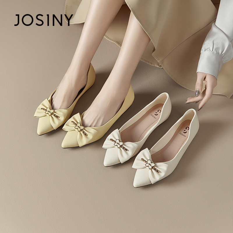 单鞋女2025春新款百搭尖头平底蝴蝶结小香风浅口女士单鞋法式温柔,女鞋,乐福鞋（豆豆鞋）,淘宝优惠券,粉丝福利购,淘宝优惠卷
