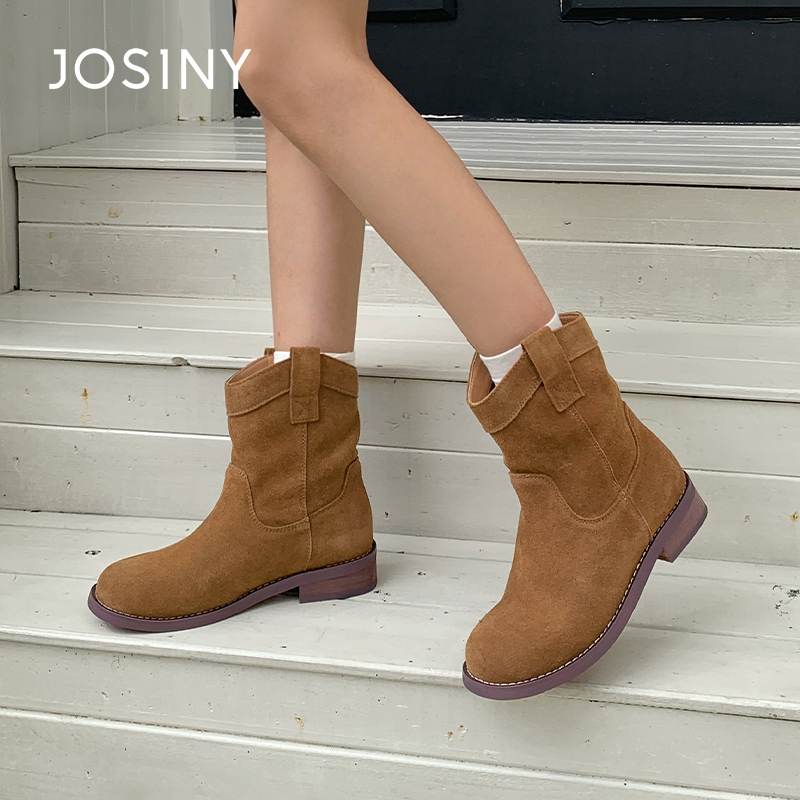 卓诗尼圆头短筒堆堆靴女