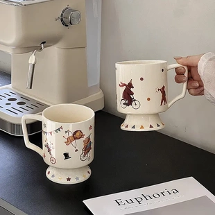 轻奢釉下彩设计感花卉杯咖啡店下午茶陶瓷杯品 新款