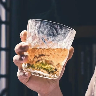 玻璃冰川纹理杯加厚家用酒杯啤酒杯咖啡杯250ml 4个装 日式