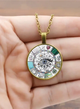 符魔法幸运符号邪恶之眼吊坠项链女欧美饰品复古毛衣链