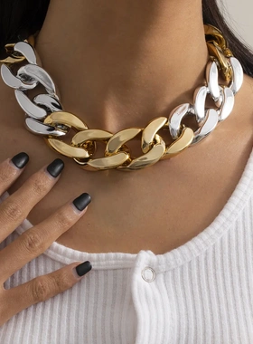 欧美饰品 夸张朋克几何单层男女项饰 时尚潮流混色粗链条项链