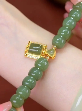 新款如日方升天然仿和田玉手串复古典雅小众设计感手链七夕礼物送
