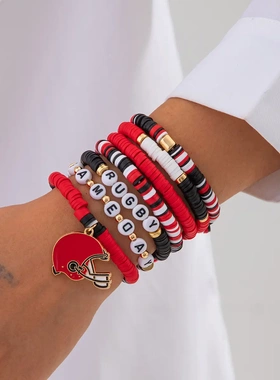 欧美饰品 超级碗亚克力串珠手链 不规则软陶字母合金手串套装