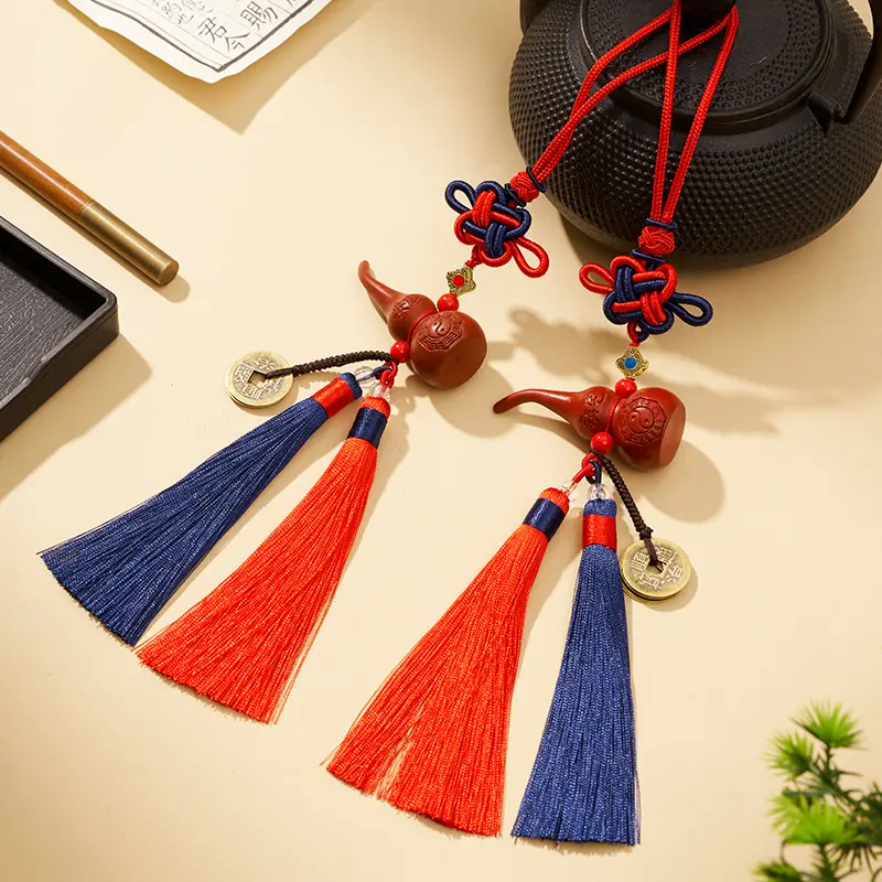 朱砂葫芦门对门五帝钱流苏中国结福字喜庆布置用品挂件