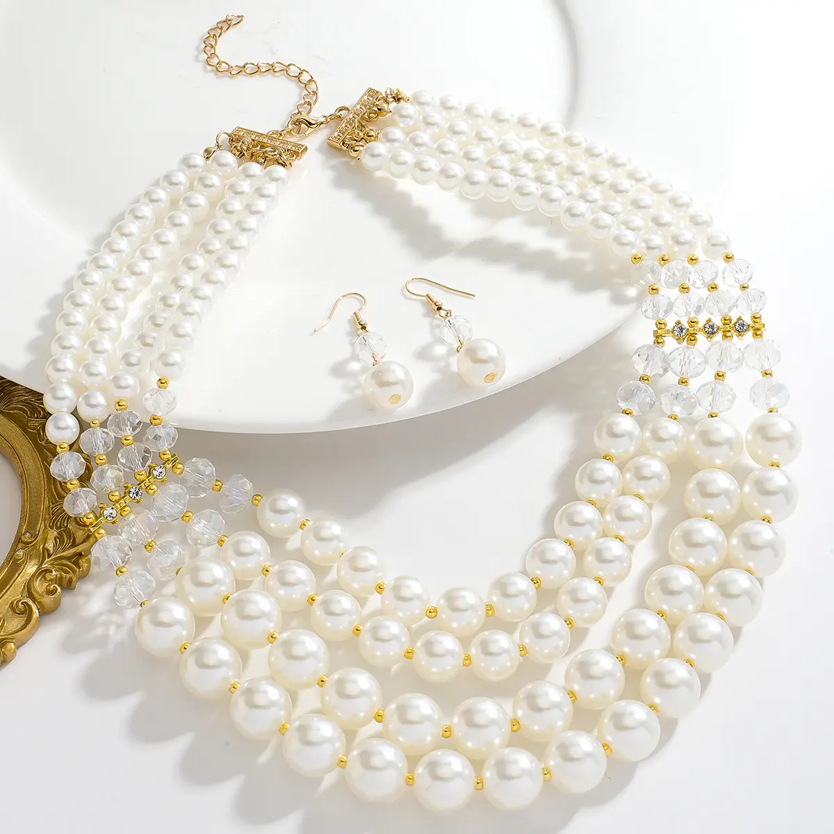 2025新款欧美水晶精致项链女时尚气质珍珠套装百搭多层高级感