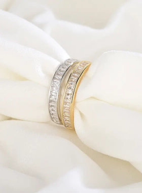 s925银日镶钻锆石戒指时尚简约方钻闭口指环一件