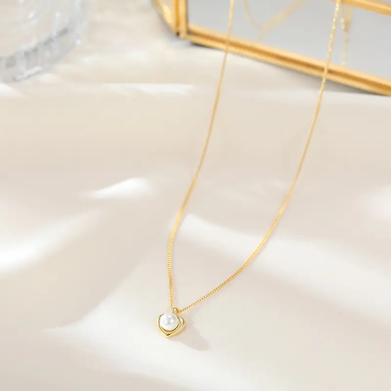 s925银爱心珍珠项链女简约感气质小众锁骨链女友礼物新