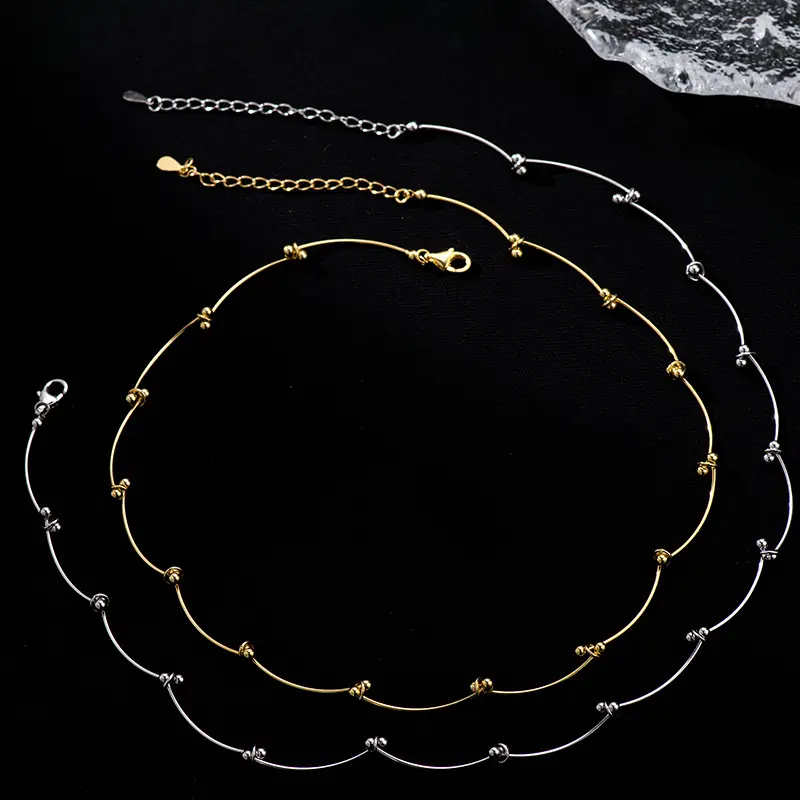 s925银不规则波浪圆珠项链女冷淡风小众设计时尚锁骨链配饰