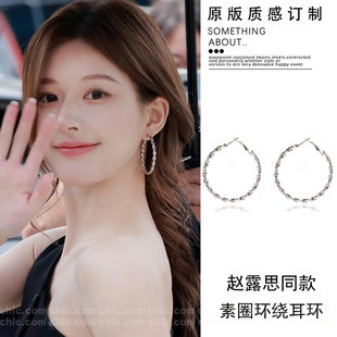 许我耀眼赵露思许研同款 百搭轻奢高级感耳环耳饰 银色麻花耳圈女款