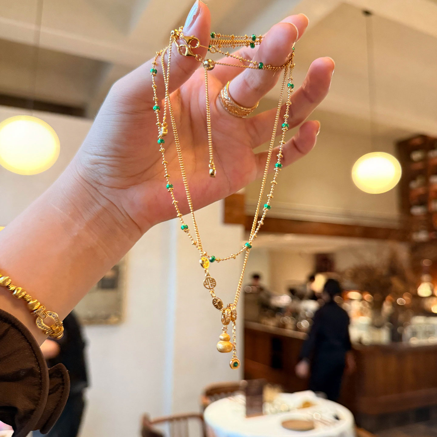 新中式金色拉丝葫芦吊坠项链女