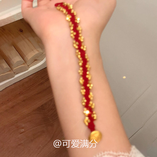 新中式红色波浪纹黄财神手链女