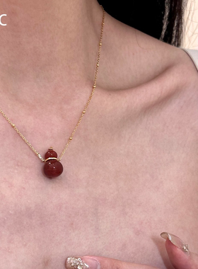 新中式红色仿玉髓葫芦项链女