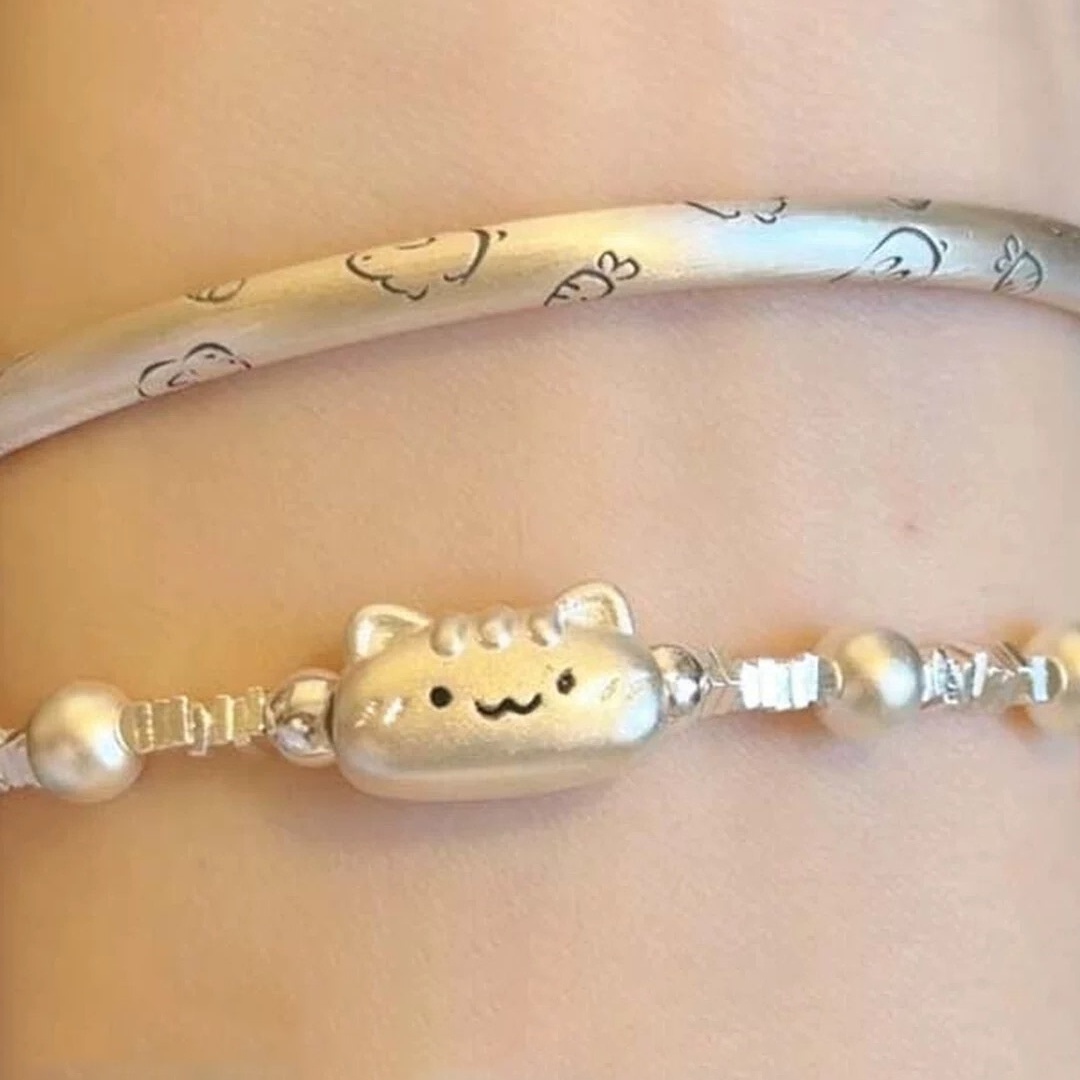 银色可爱法棍猫手链女巨好看精致独特手串轻奢小众设计高级感手饰