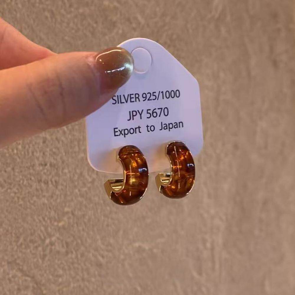 复古美拉德琥珀色几何耳环女独特气质百搭耳钉轻奢小众高级感耳饰