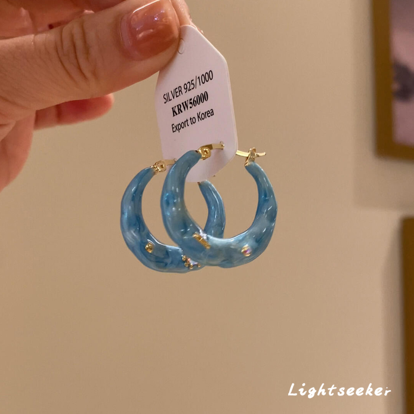 法式复古蓝色滴釉圈圈女士耳环