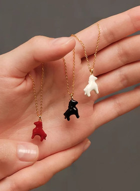 新年红色滴釉小马项链女