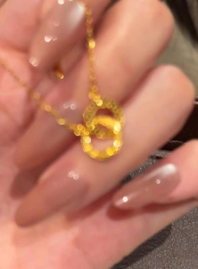 金色碎碎冰双环吊坠项链女