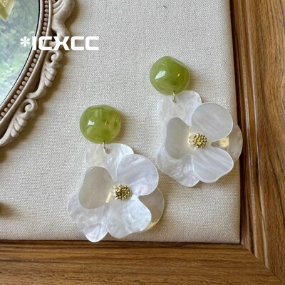 夏日绿色森系花朵耳钉女耳扣