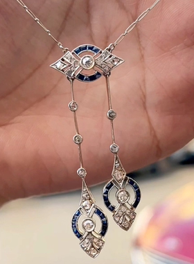 爆闪海蓝色荷鲁斯之眼流苏项链女