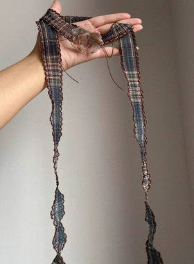 美拉德网格纹蕾丝花朵丝巾项链女