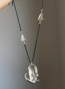 韩系ins风银色镂空爱心项链女
