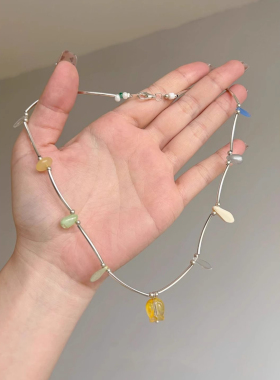 夏日多巴胺彩色石头项链女颈链