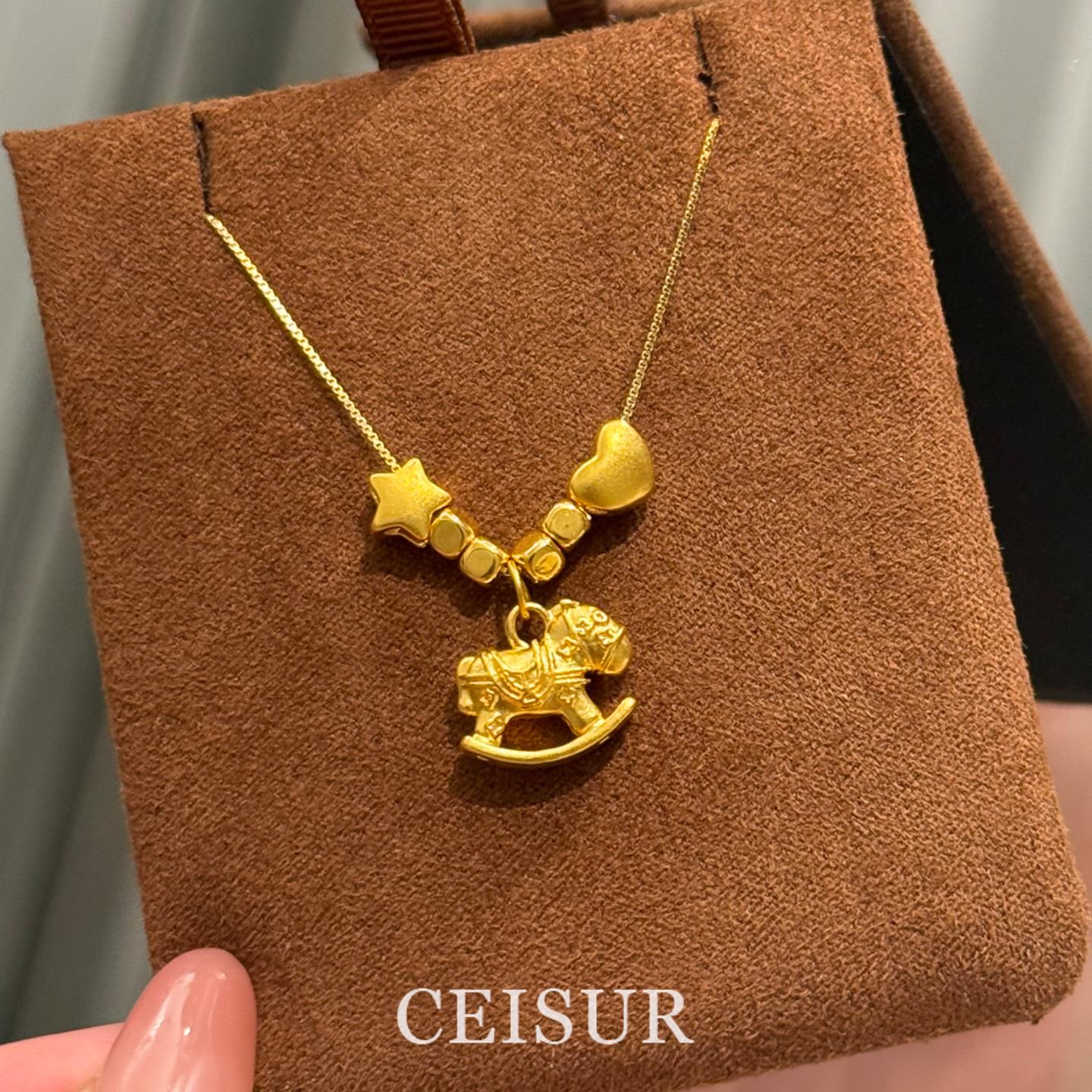 新中式金色星星小马项链女