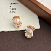 甜美可爱植绒雪人耳钉女款 冬季 限定 独特漂亮耳环小众巨好看耳饰