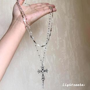 甜酷风银色双层十字架项链女2025新爆款吊坠高级感轻奢小众锁骨链