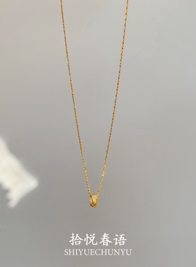 vintage中古金色三环吊坠项链女
