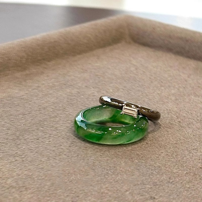 新中式复古仿天然绿玉髓戒指女