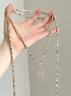 Vintage中古金色串珠太阳花项链