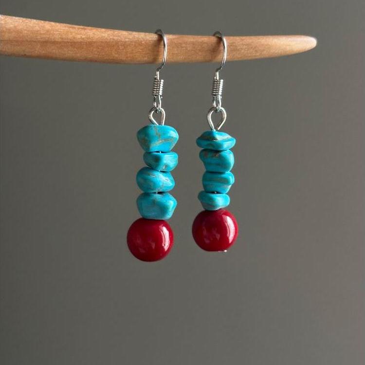 新中式仿蓝松石串珠流苏耳环女