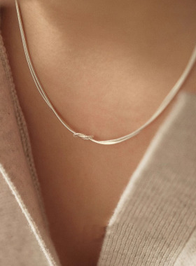 银白双层绳结项链女气质百搭颈链