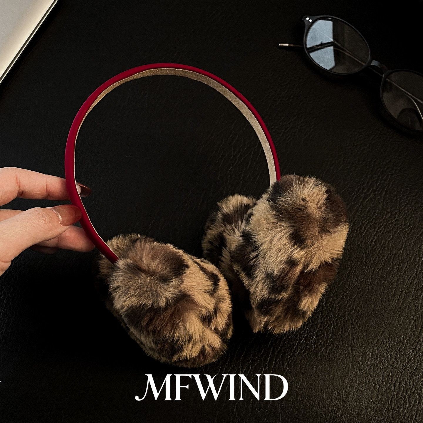 超特别！红色复古豹纹毛绒耳罩女冬季保暖耳套防冻护耳朵时尚耳暖
