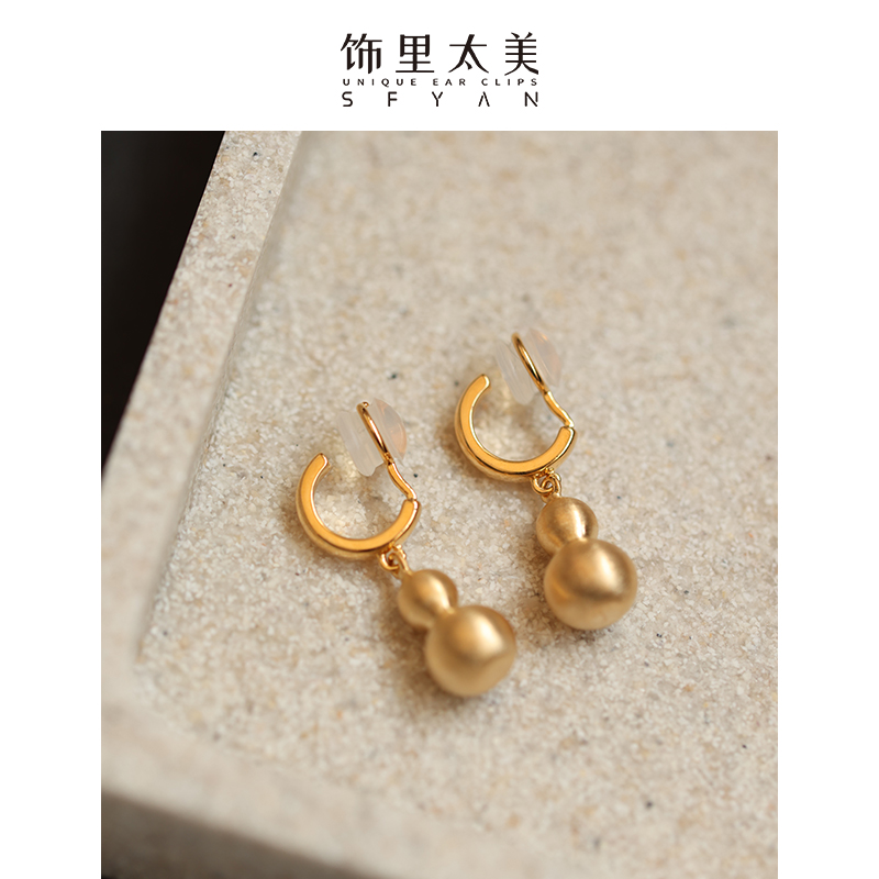 复古金色拉丝葫芦耳夹女