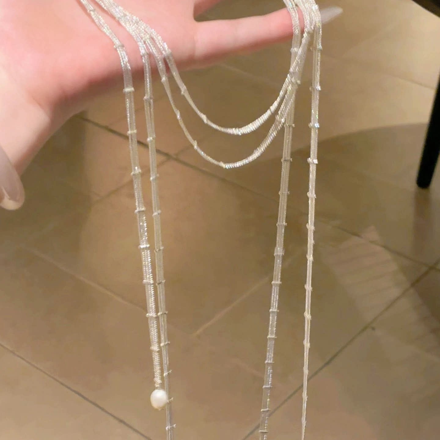 法式复古白色蕾丝米珠串珠项链女