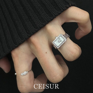 反方向的钟~复古简约小众手表戒指女独特气质指环时尚个性食指戒