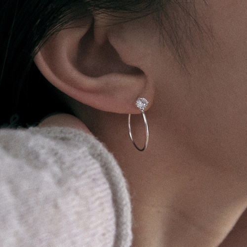 极细圆圈仿钻素圈耳环女